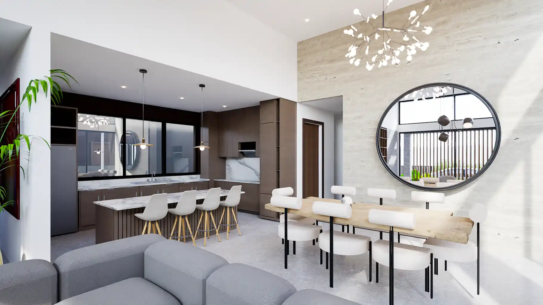 Rendered kitchen and dining area at CEKA Residences