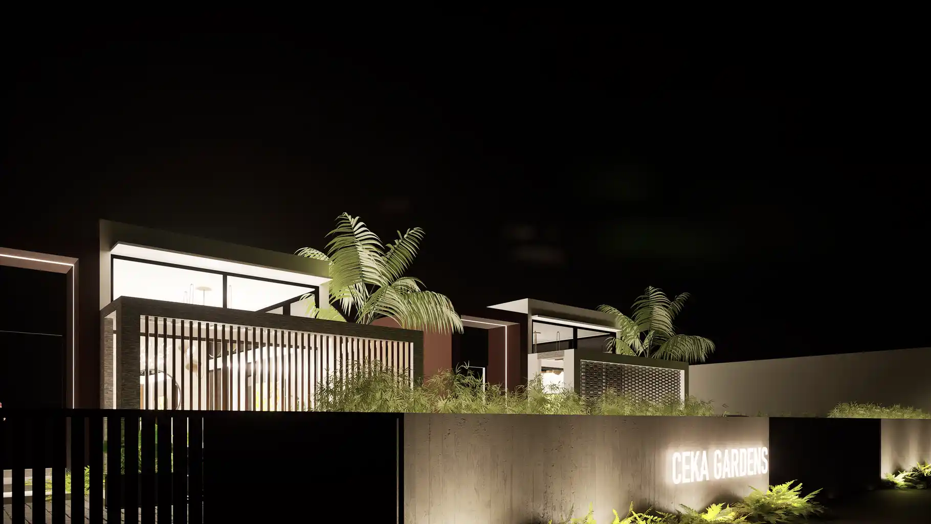 Night-time architectural render of CEKA Residences
